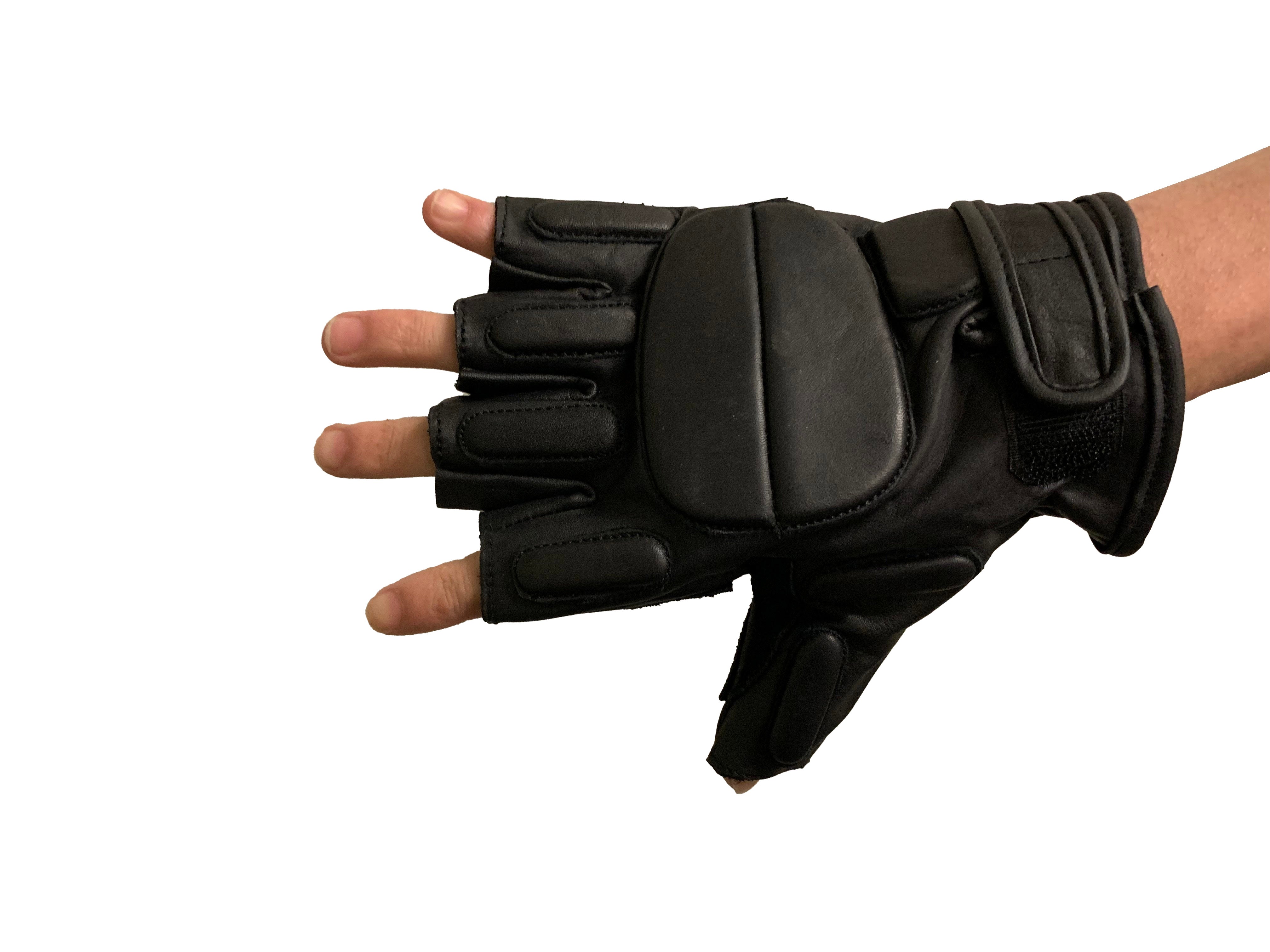 Escrima Kali Arnis Padded Stick Sparring Half Finger Leather Gloves