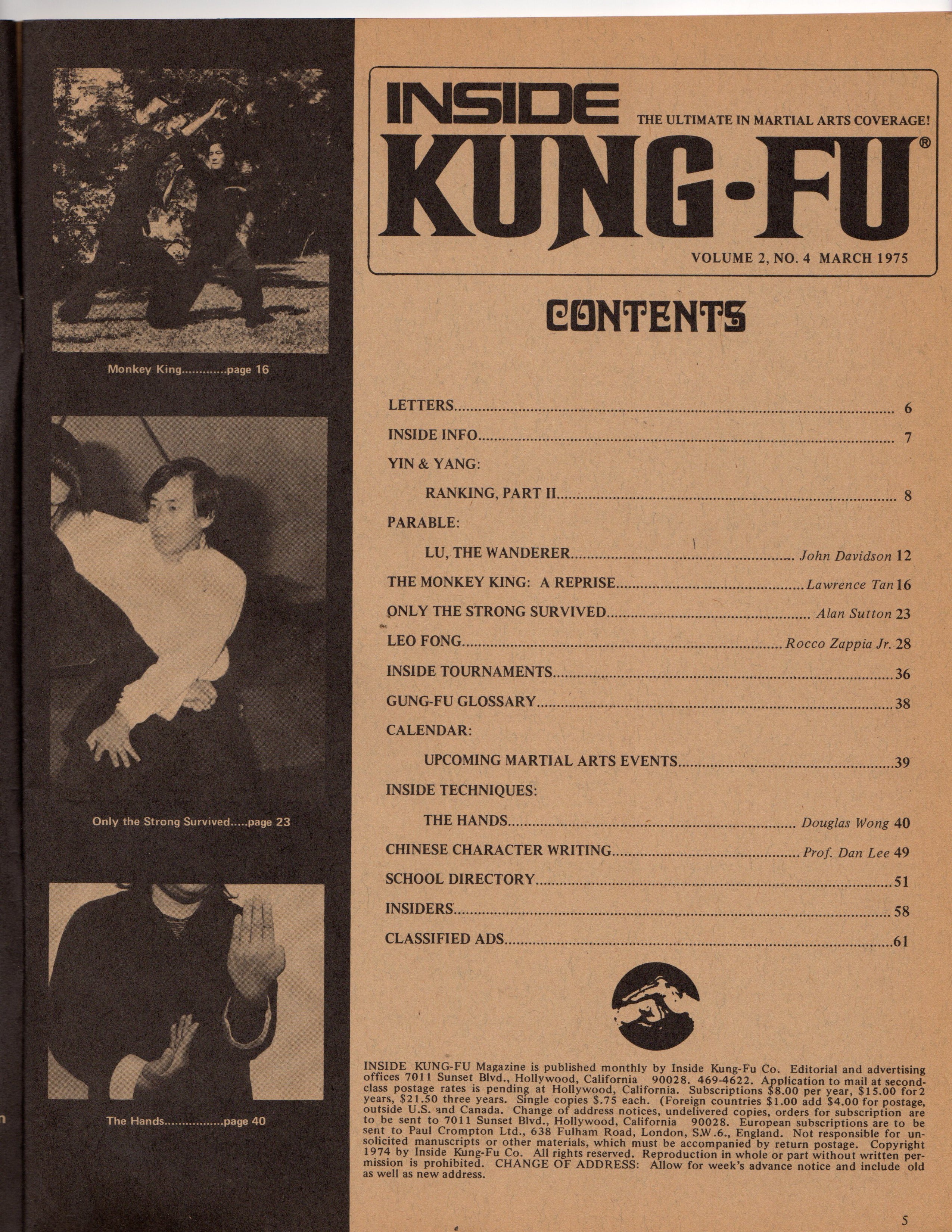 Inside Kung Fu Magazine March 1975 75/3   *COLLECTIBLE*