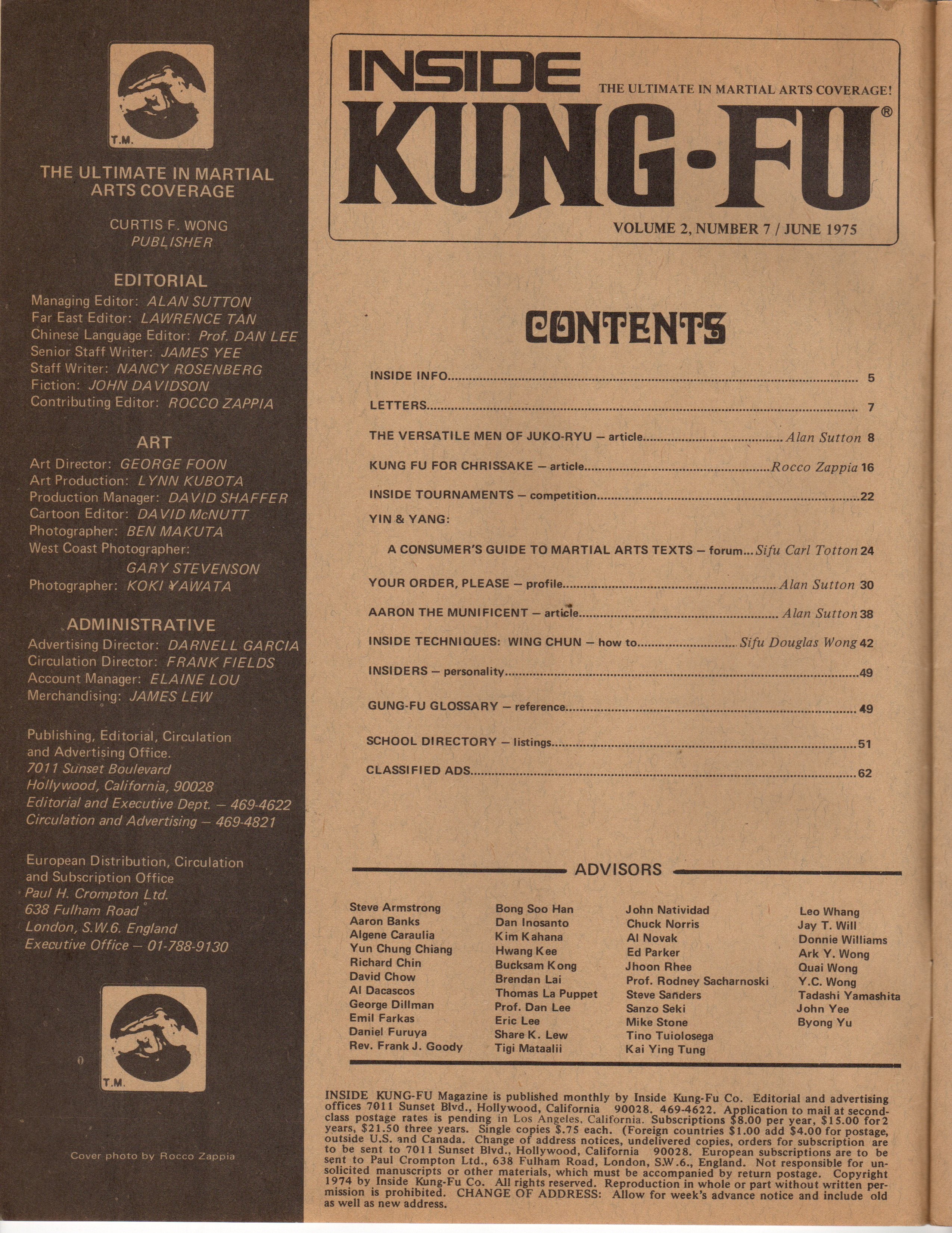 Inside Kung Fu Magazine June 1975 75/6   *COLLECTIBLE*
