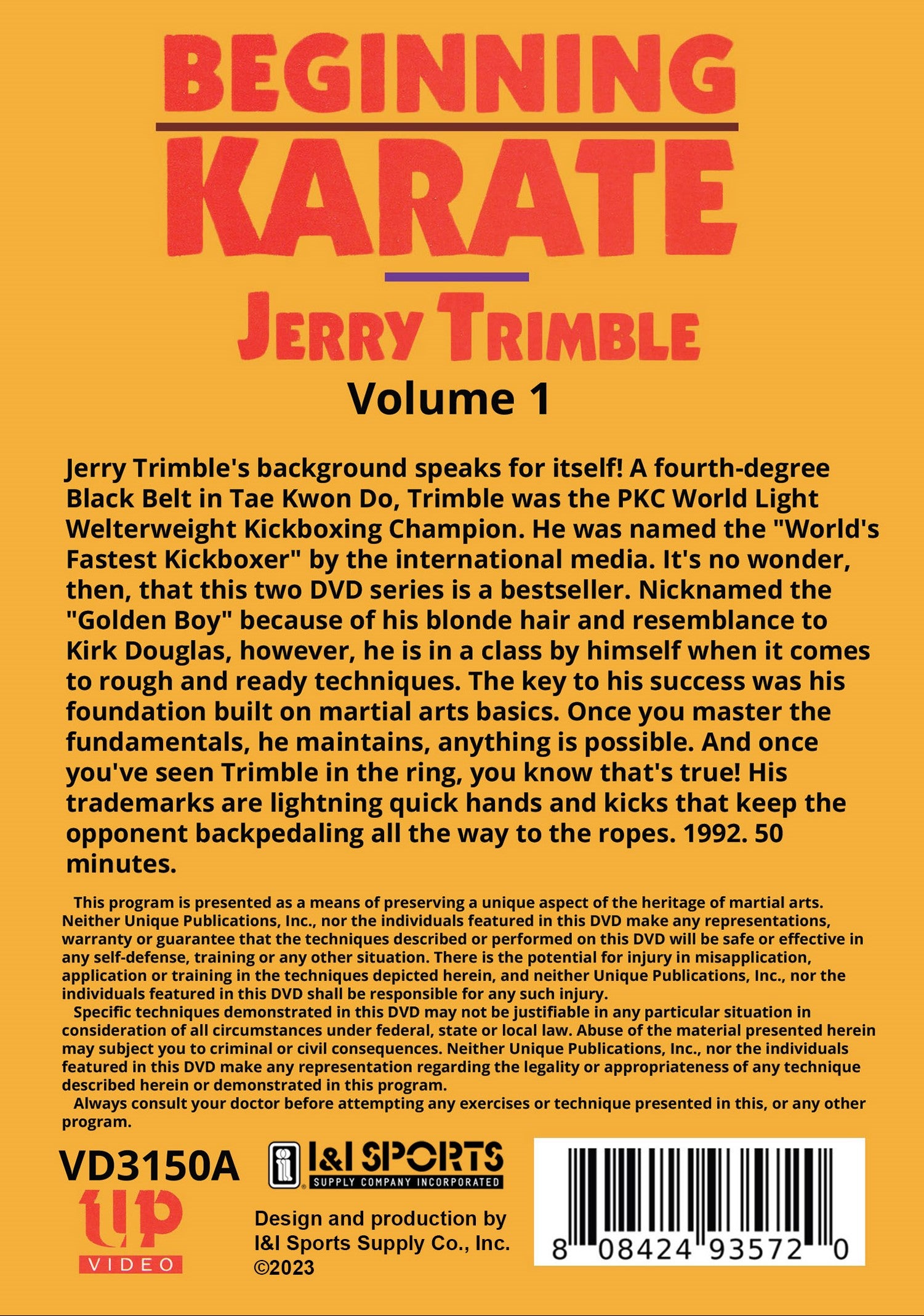 Jerry "Golden Boy" Trimble Beginning Karate #1 DVD World's Fastest Kickboxer