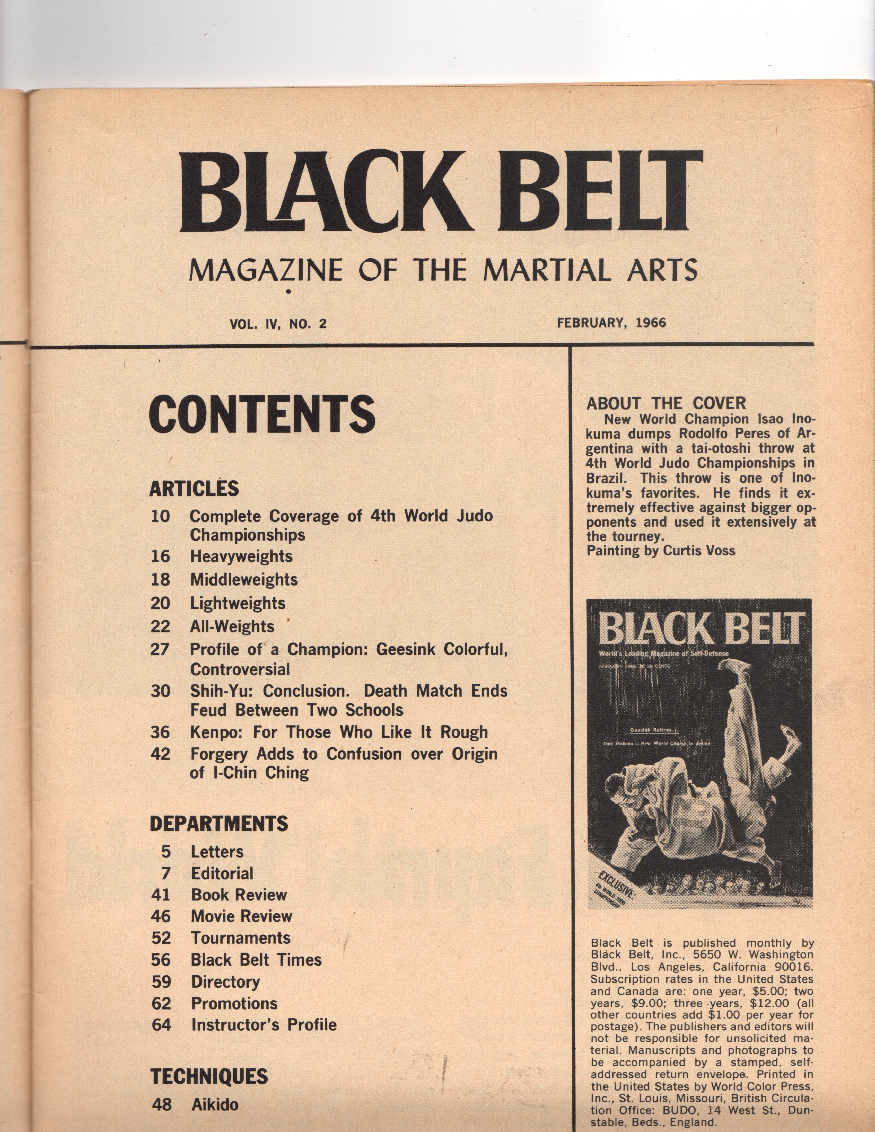 Black Belt Magazine February 1966 Volume 4 #2   *COLLECTIBLE*