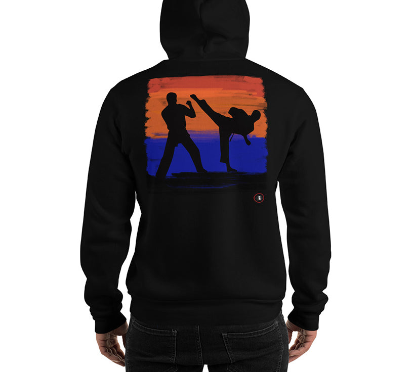 AT2405A California Sunset Kickin Martial Arts Hoodie Black Sweatshirt