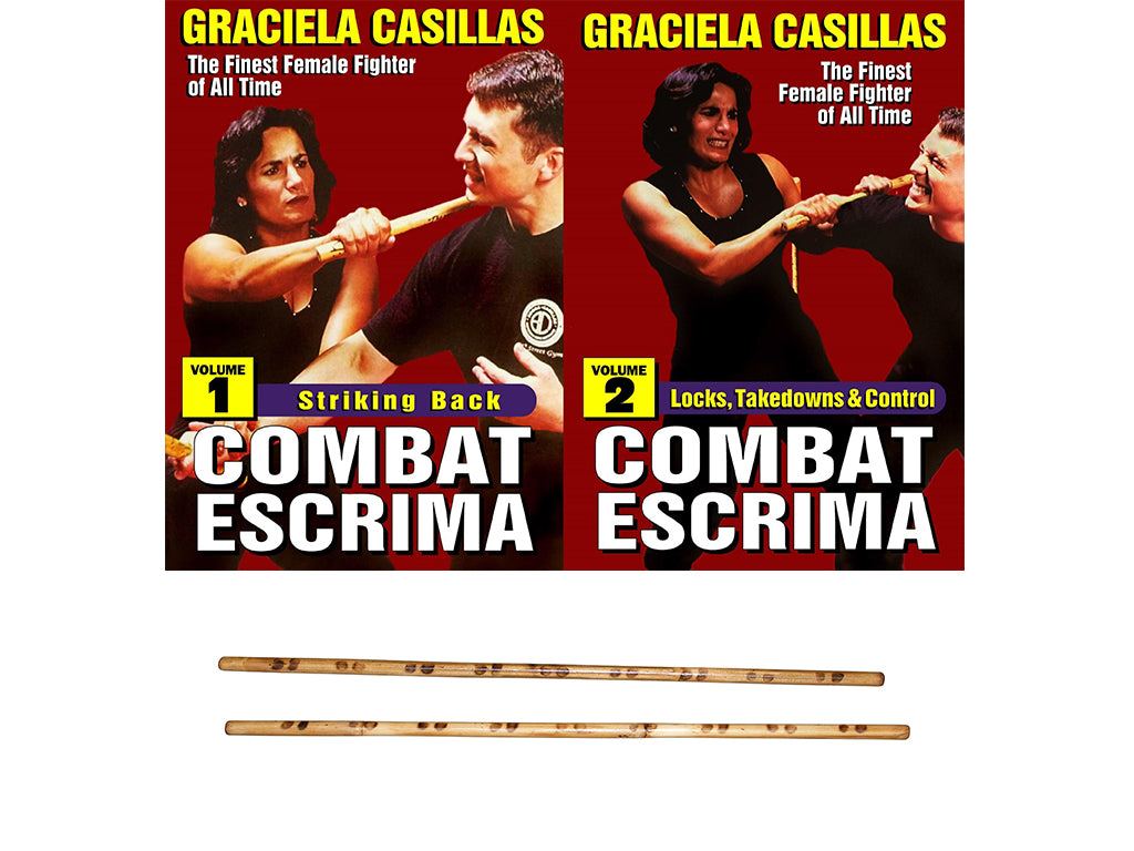 2 DVD SET Graciela Casillas Combat Escrima Women Filipino Martial Arts + Practice Sticks