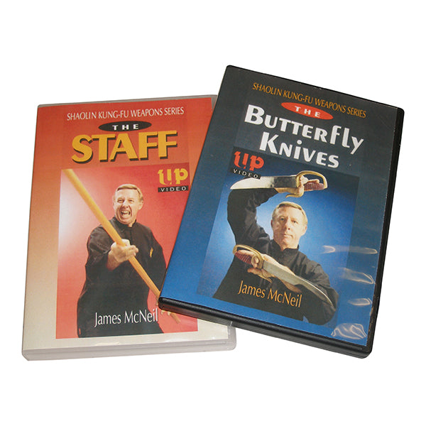 2 DVD SET Shaolin Kung Fu Weapons Staff Long Pole Butterfly Knives James McNeil