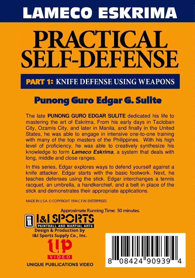 Lameco Eskrima Practical Self Defense #1 Knife Defense Weapons DVD Edgar Sulite