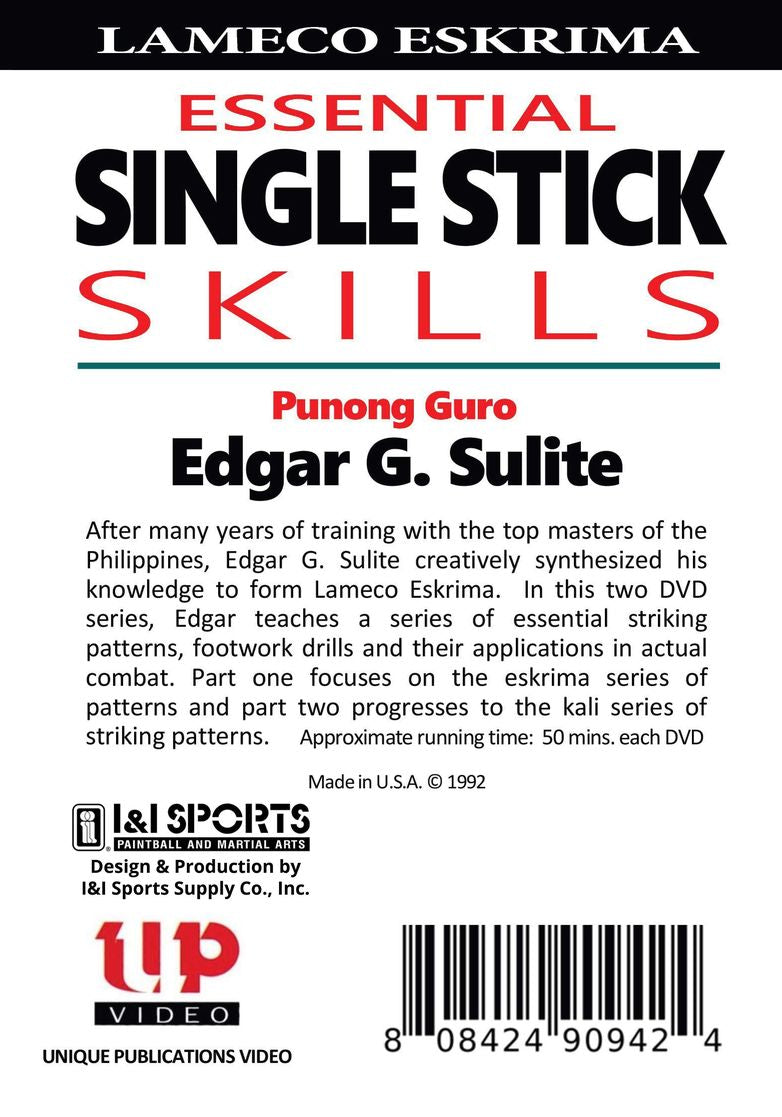 Lameco Eskrima Essential Single Stick Skills #2 Martial Arts DVD Edgar Sulite