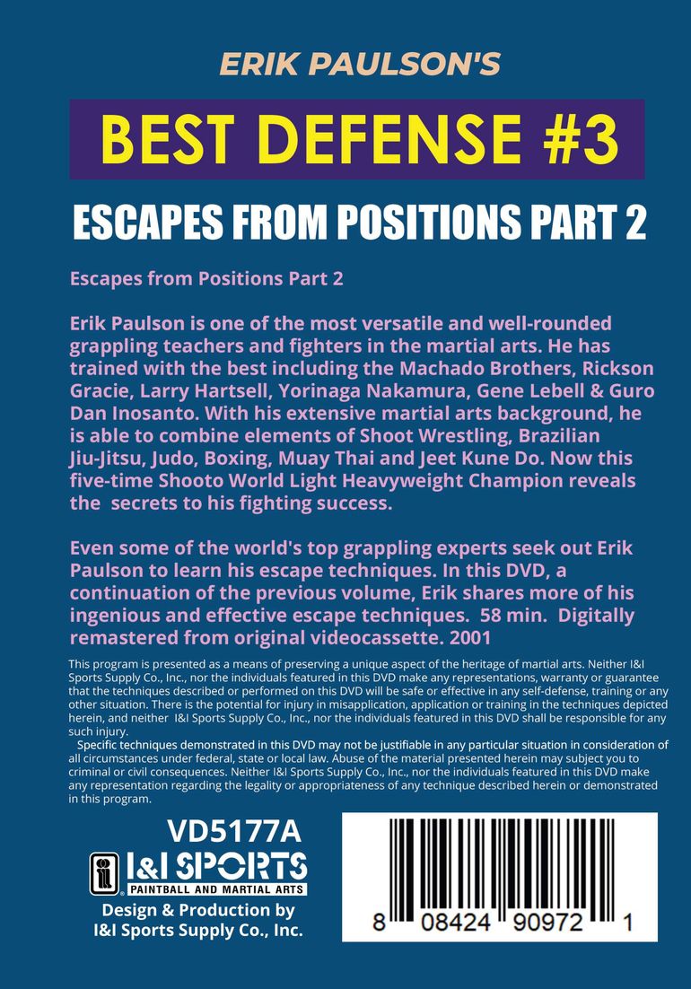Erik Paulson Best Defense #3 Escapes from Positions #2 DVD MMA grappling nhb