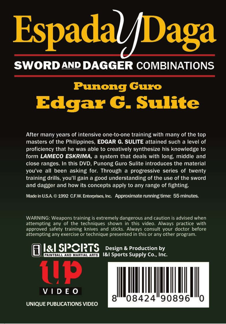 Espada Y Daga Sword & Dagger Lameco Eskrima Filipino Martial Art DVD Edgar Sulite