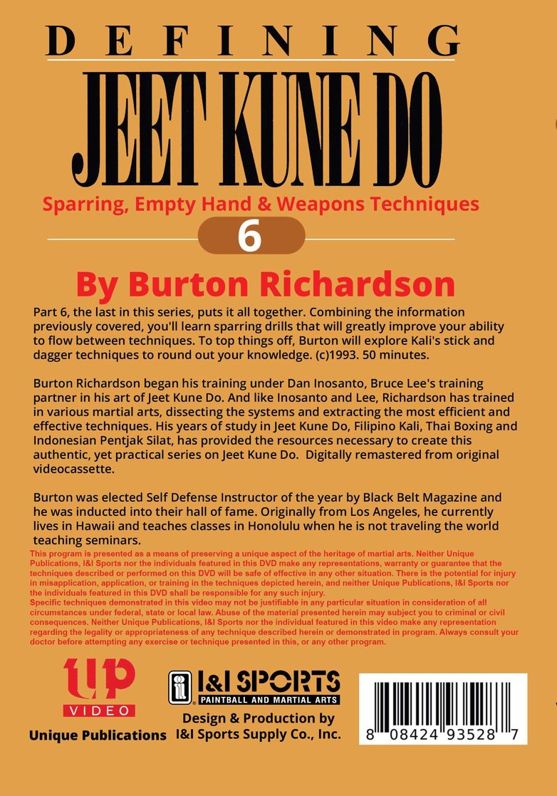 Defining Bruce Lee Jeet Kune Do #6 Sparring, Weapons DVD Burton Richardson