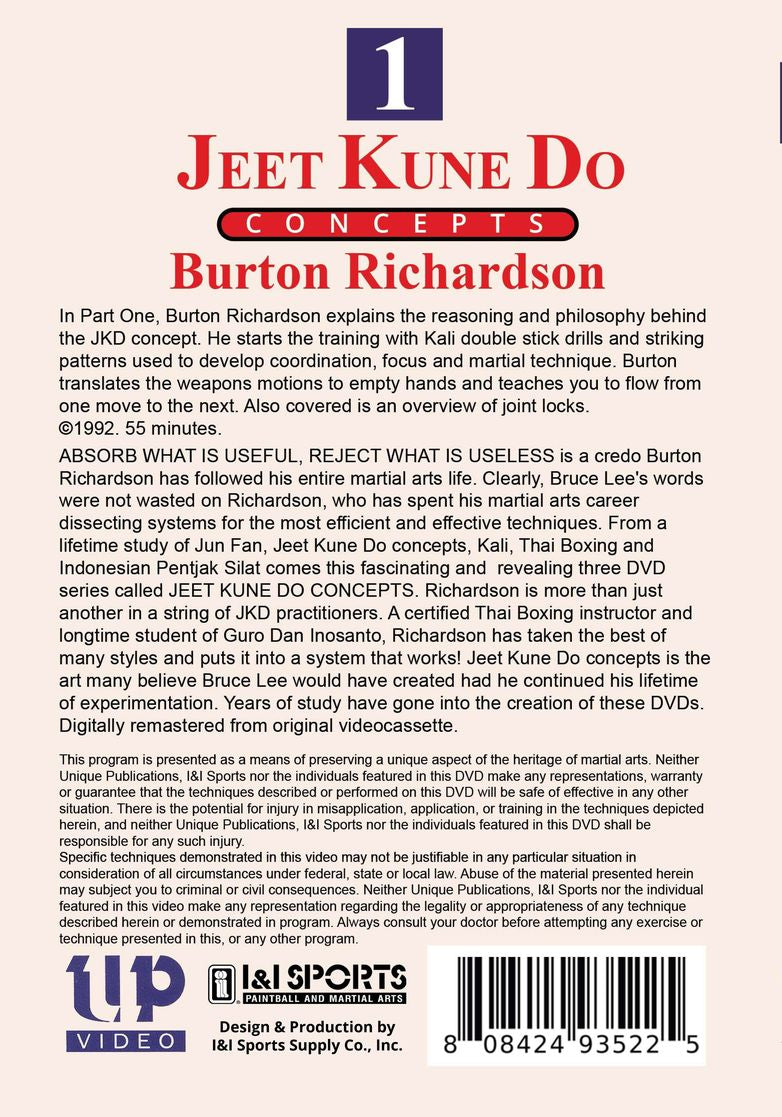 Jeet Kune Do Concepts #1 Introduction, Sticks, Joint Locks DVD Burton Richardson