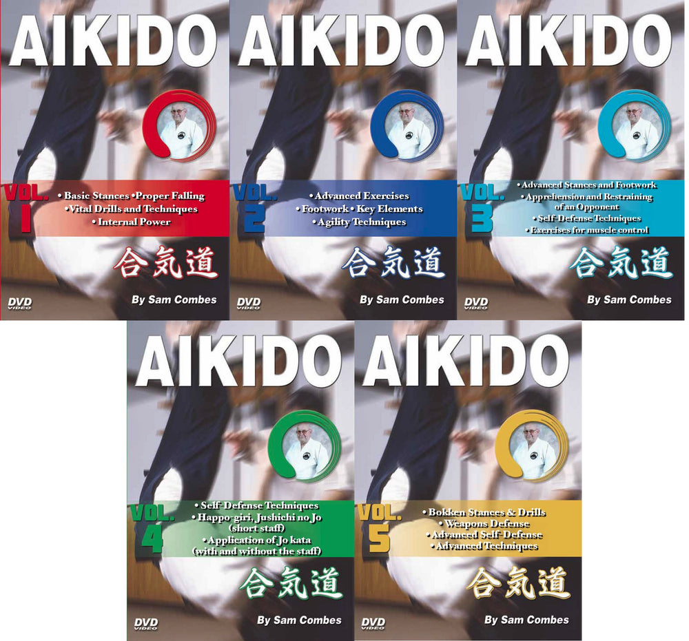 5 DVD SET Aikido Ki, Footwork, Self Defense, Weapons, Chokes, Kata - Sam Combes