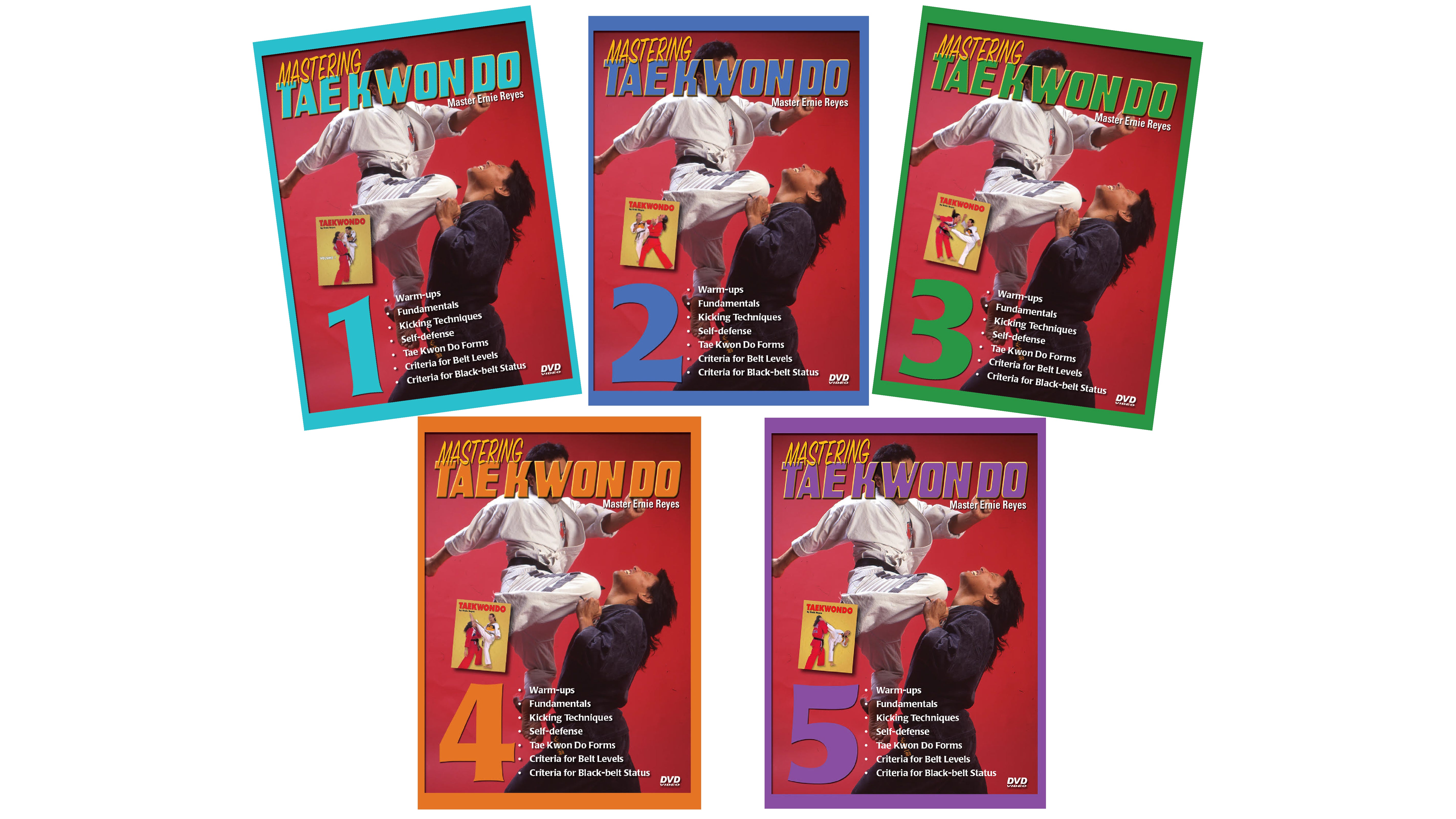 5 DVD Set Mastering Tae Kwon Do Palgae self defense belt training Ernie Reyes