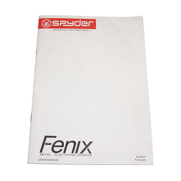 Spyder Fenix Electronic Paintball User Guide Owners Operation Instruction Manual