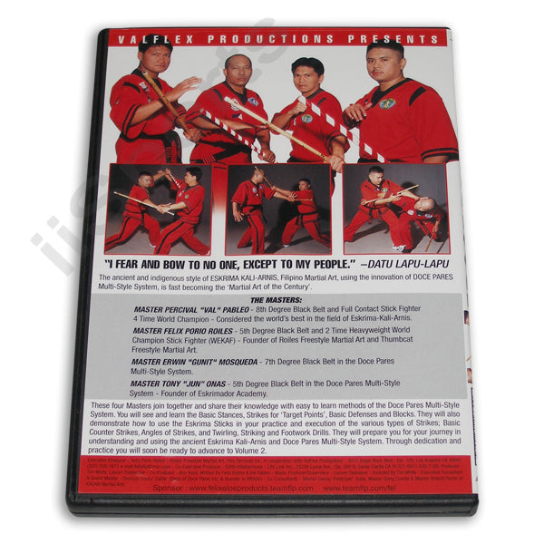 Doce Pares #1 Filipino Martial Arts Eskrima Escrima Kali Arnis training DVD by Masters Pableo, Roiles, Mosqueda & Onas