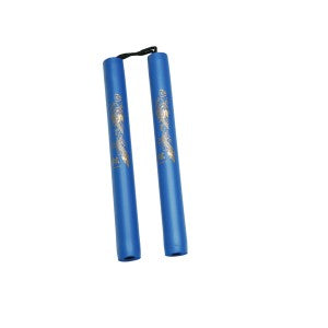 12" Blue Rubber Practice Nunchaku with Rope